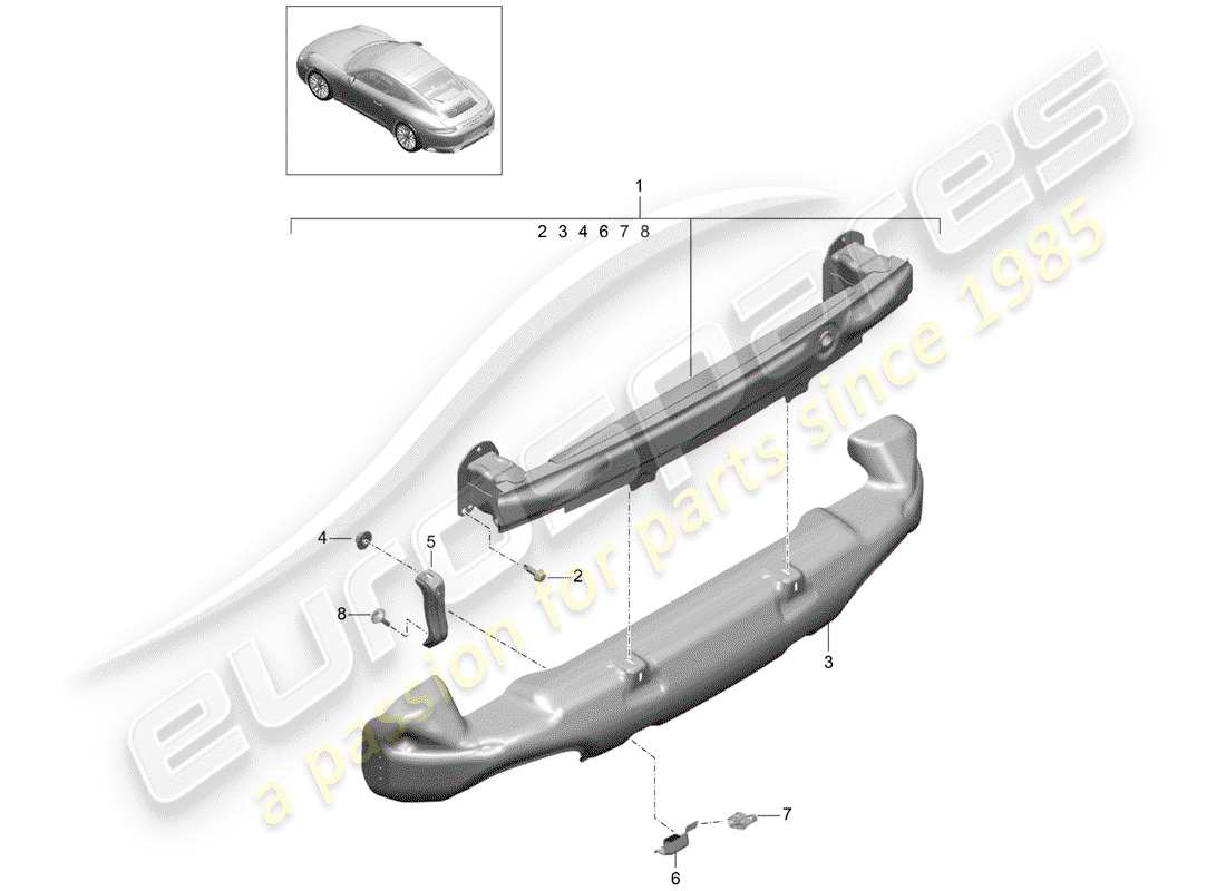 porsche 991 gen. 2 (2020) bumper bracket parts diagram