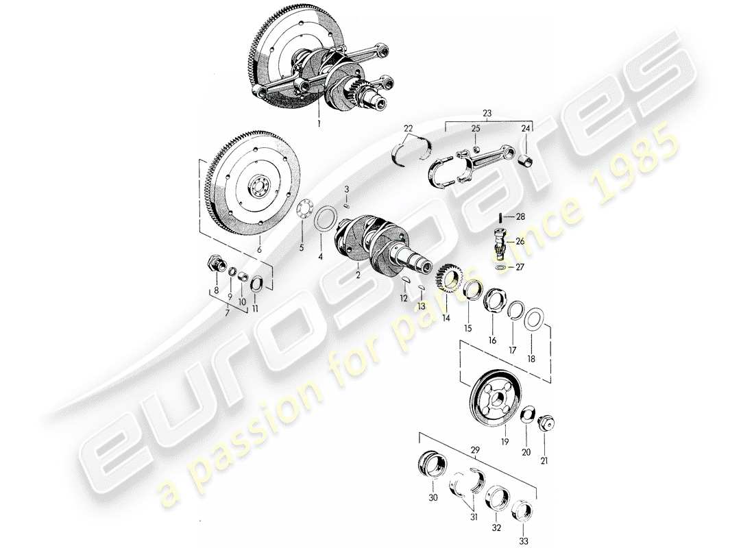 porsche 356/356a (1957) crankshaft - m 22 001 >> - m 50 101 >> - m 33 901 >> - m 41 001 >> - m 60 001 >> - m 80 001 >> parts diagram