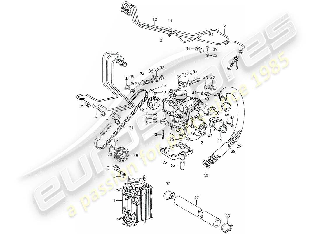 porsche 911 (1971) injection system - cylinder head - and - injection pump part diagram
