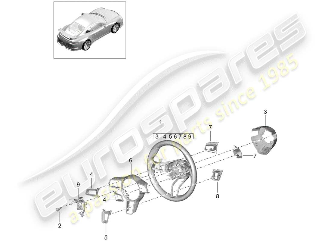 porsche 991r/gt3/rs (2016) steering wheel parts diagram