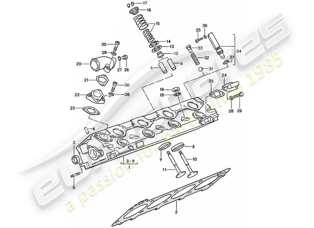 porsche 944 (1986) cylinder head - - valves parts diagram