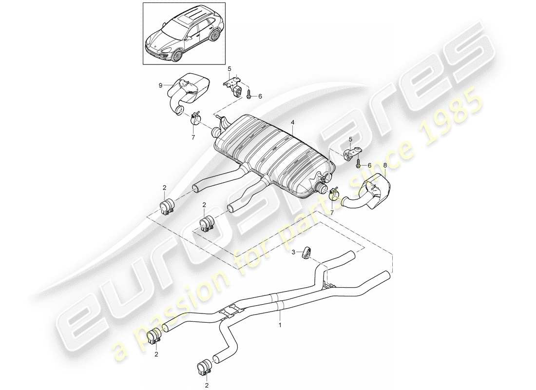 porsche cayenne e2 (2018) exhaust system part diagram