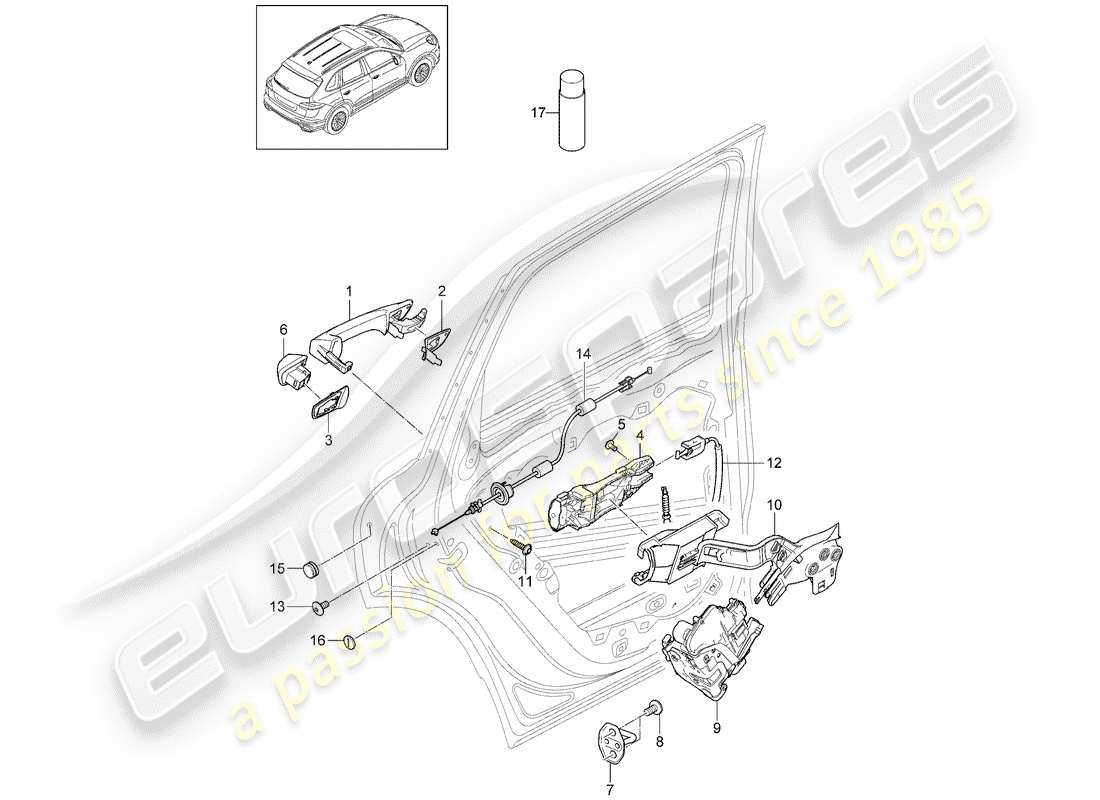 porsche cayenne e2 (2013) door handle part diagram