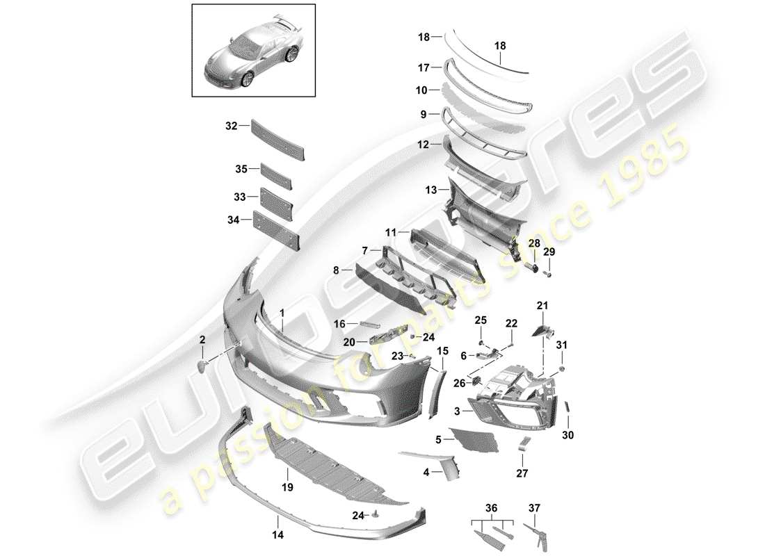 porsche 991r/gt3/rs (2020) bumper parts diagram