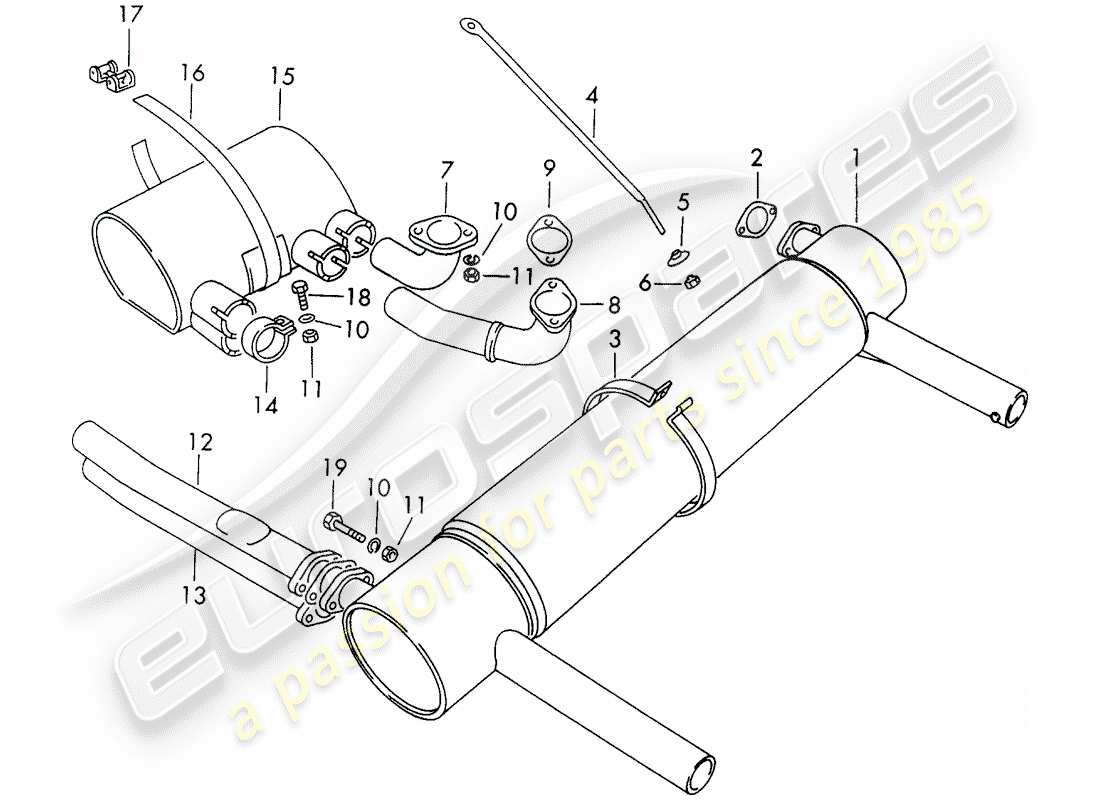 porsche 356b/356c (1961) exhaust system - sport version - retainer - nr. 1 part diagram