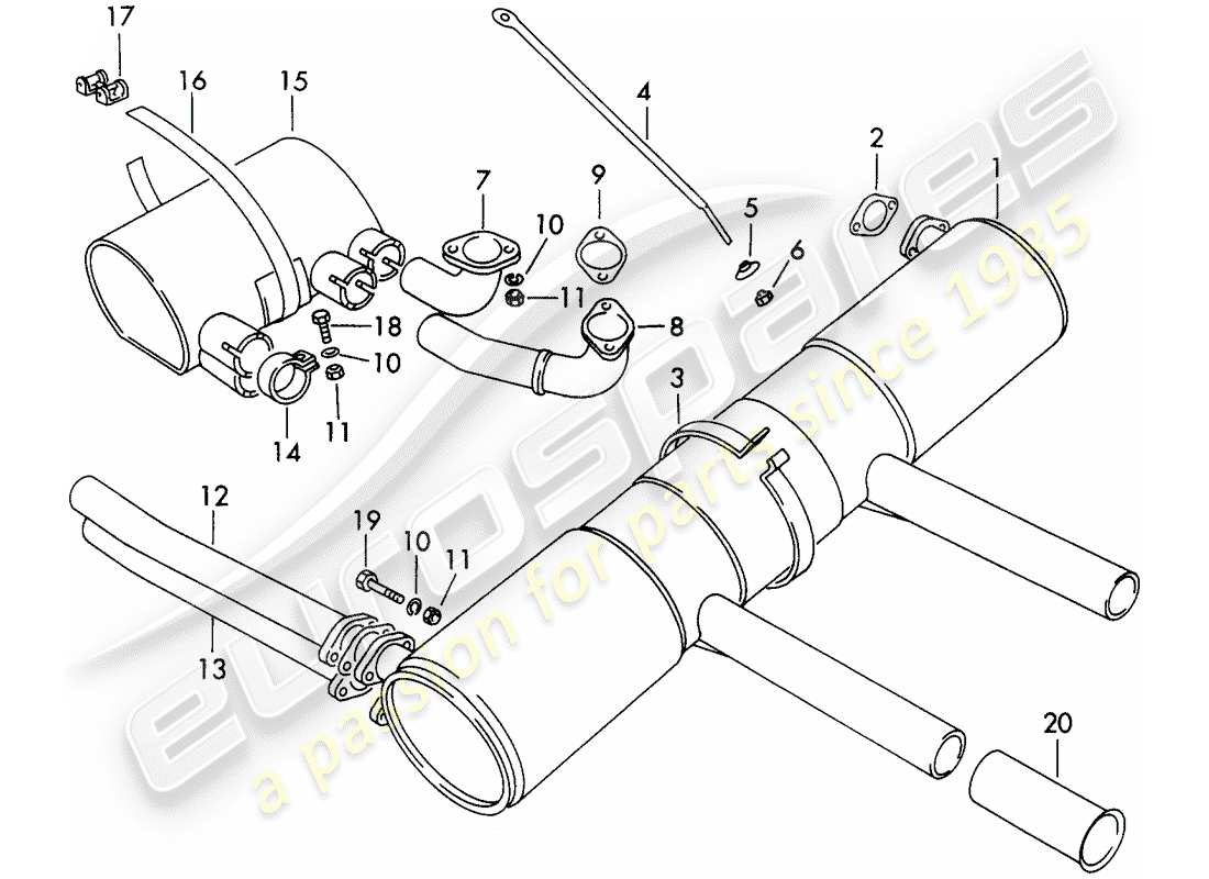 porsche 356b/356c (1963) exhaust system part diagram