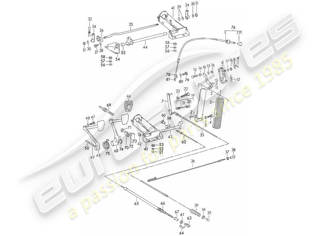 porsche 356/356a (1956) pedals parts diagram