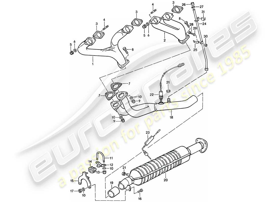 porsche 924s (1988) exhaust system - catalyst part diagram