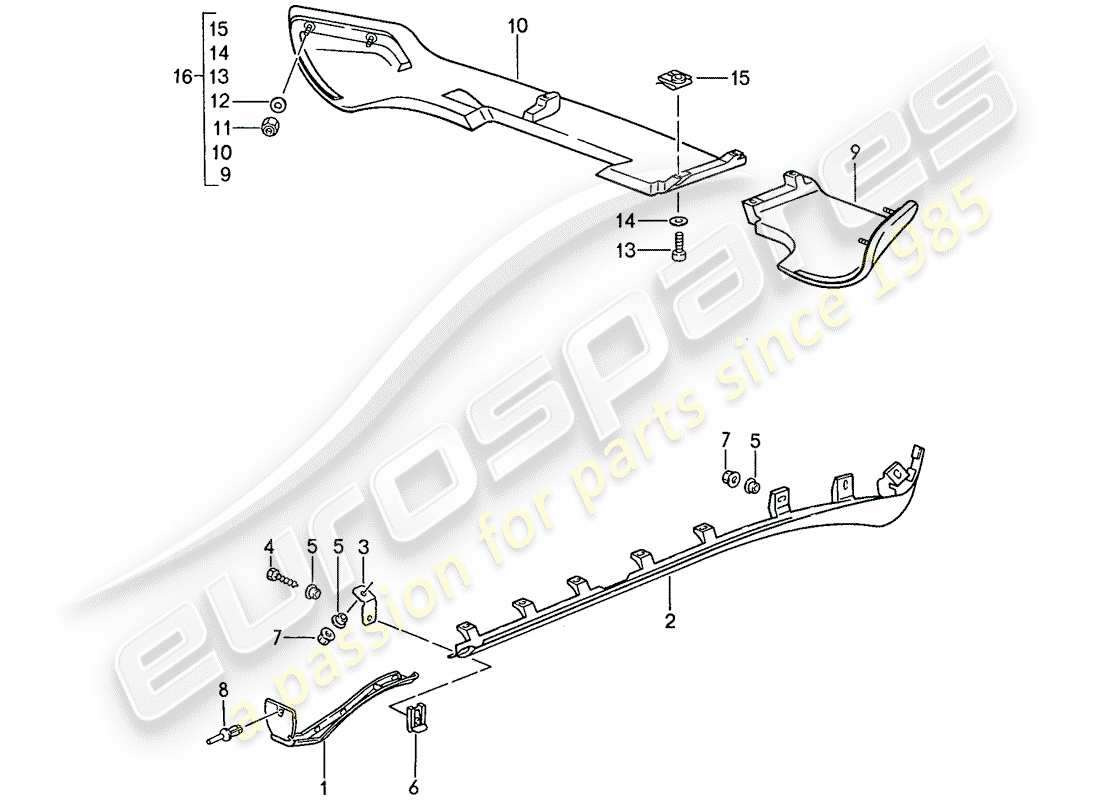 porsche 944 (1989) side member trim - winged rear apron part diagram