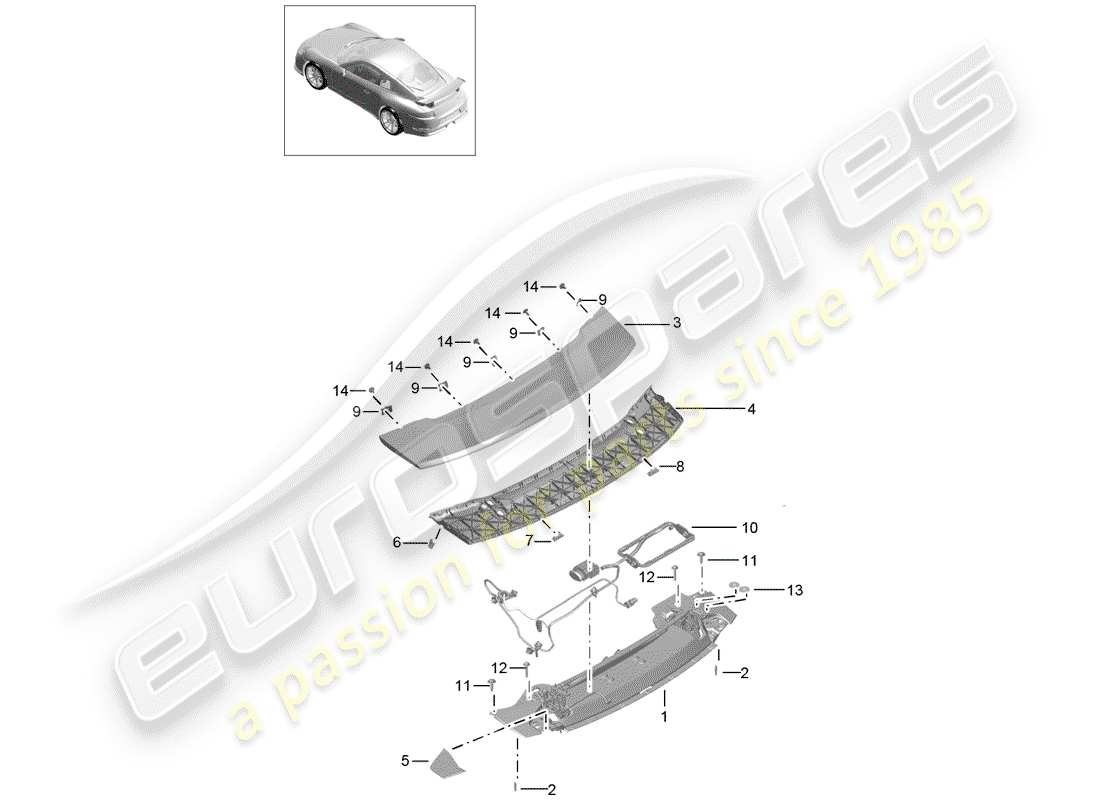 porsche 991r/gt3/rs (2017) rear spoiler parts diagram