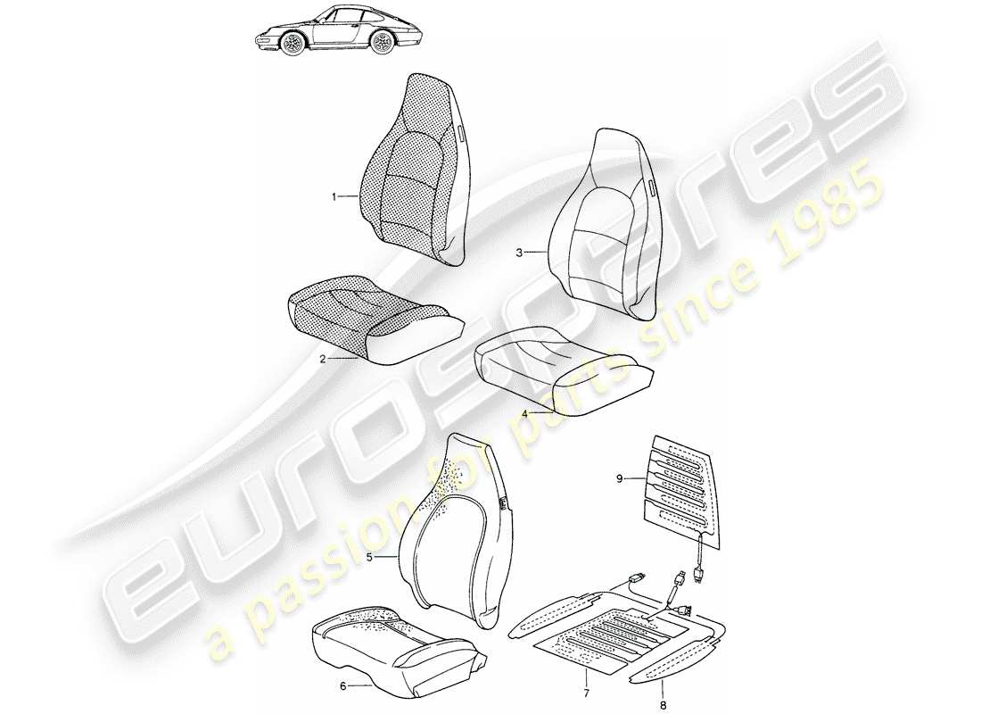 porsche seat 944/968/911/928 (1998) cover - front seat - d - mj 1994>> - mj 1998 parts diagram