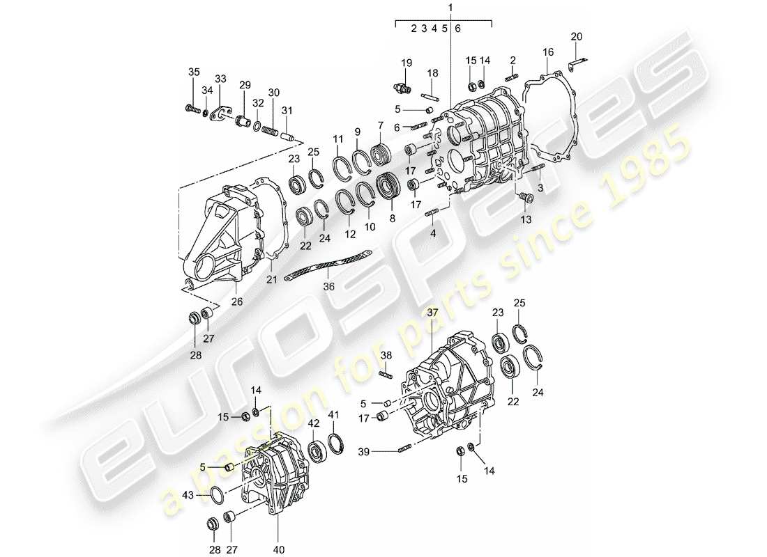 porsche 993 (1996) gear housing - transmission cover part diagram