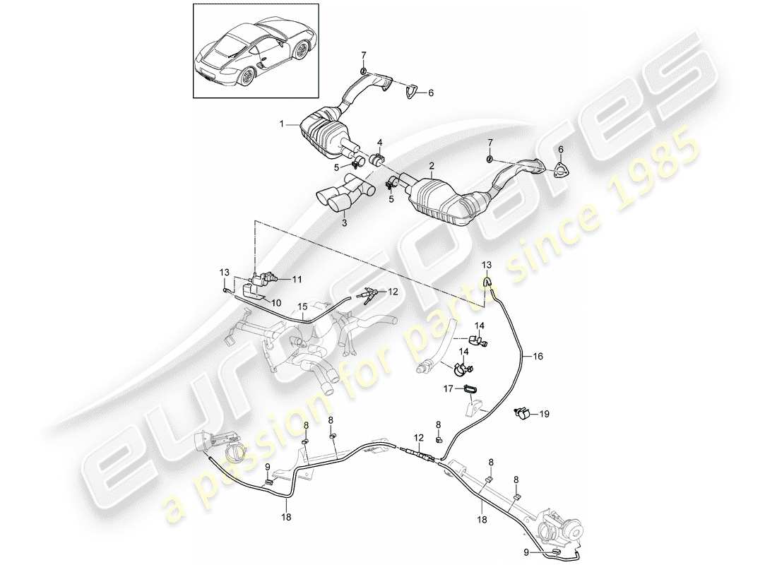 porsche cayman 987 (2010) exhaust system parts diagram