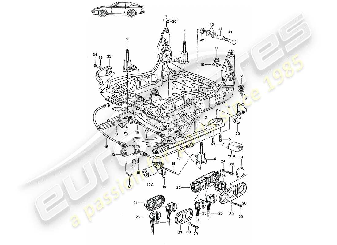 porsche seat 944/968/911/928 (1998) frame for seat - sports seat - d >> - mj 1988 part diagram