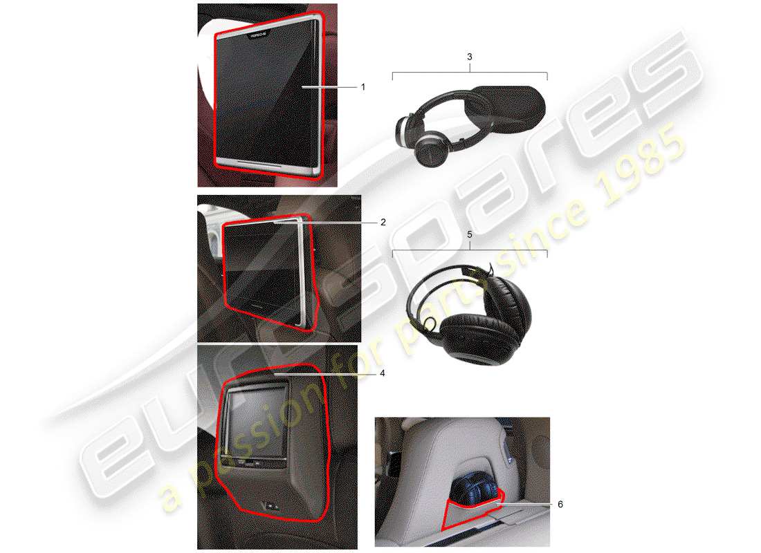 porsche tequipment panamera (2011) rear seat entertainment system part diagram