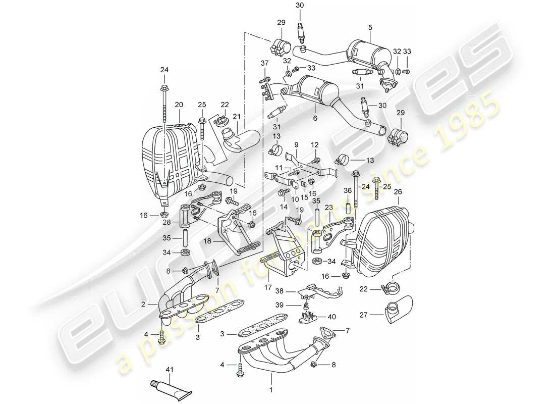 porsche 996 (2003) exhaust system parts diagram