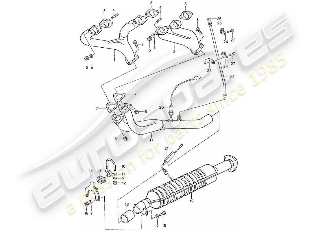 porsche 944 (1989) exhaust system - catalyst part diagram