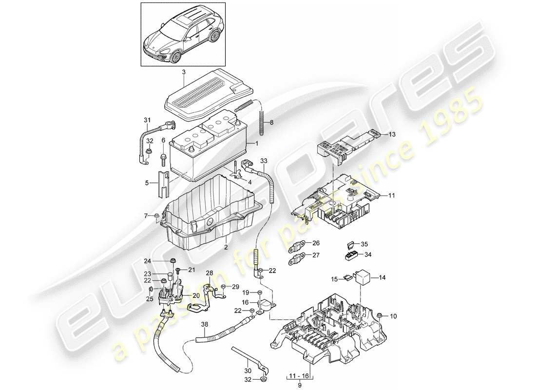 porsche cayenne e2 (2013) battery part diagram