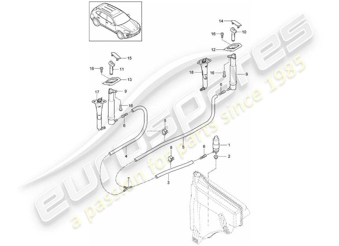 porsche cayenne e2 (2013) headlight washer system part diagram