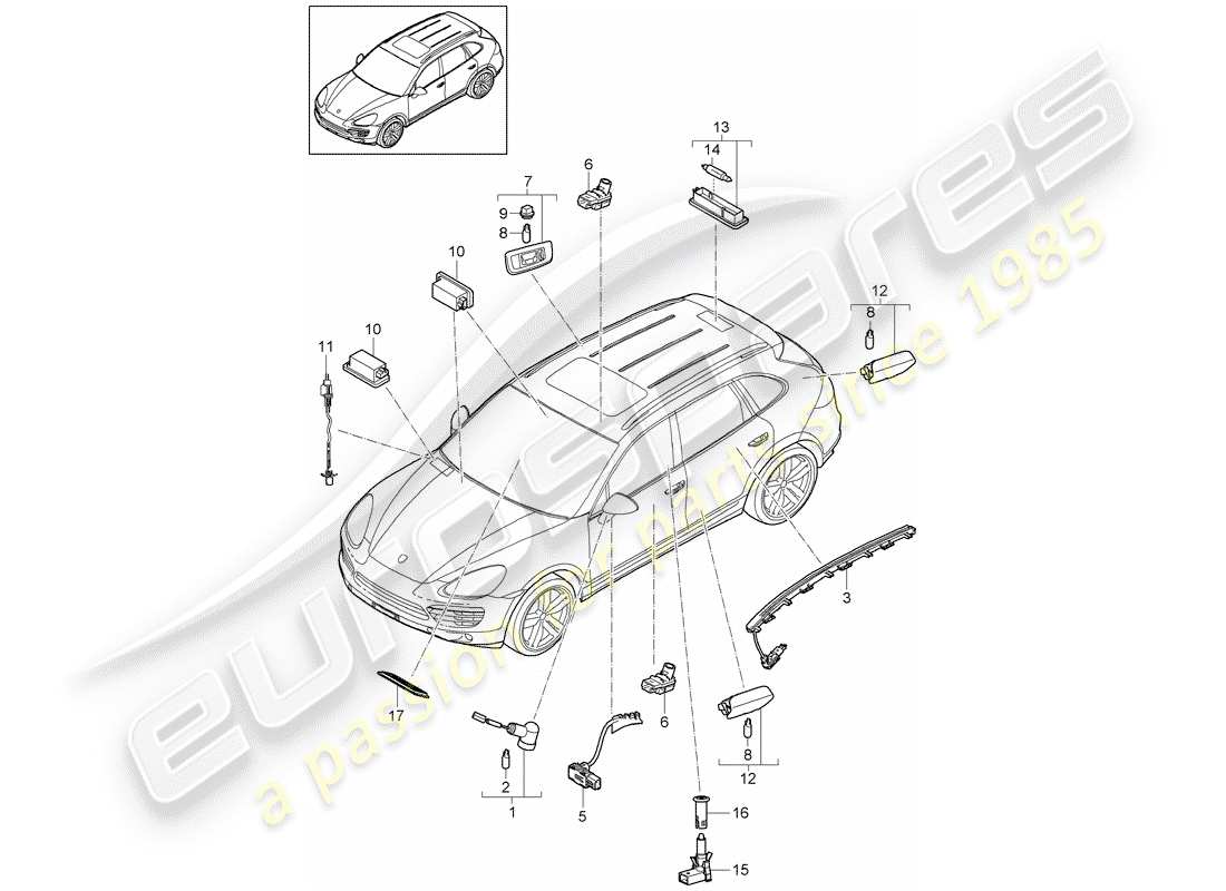 porsche cayenne e2 (2013) interior lights part diagram