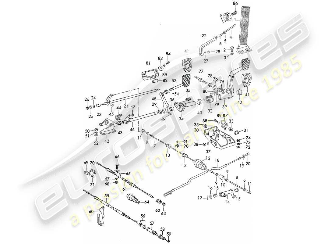 porsche 911 (1970) pedals - for vehicles with - manual gearbox part diagram