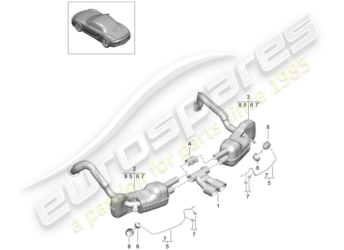 porsche boxster 981 (2015) exhaust system parts diagram