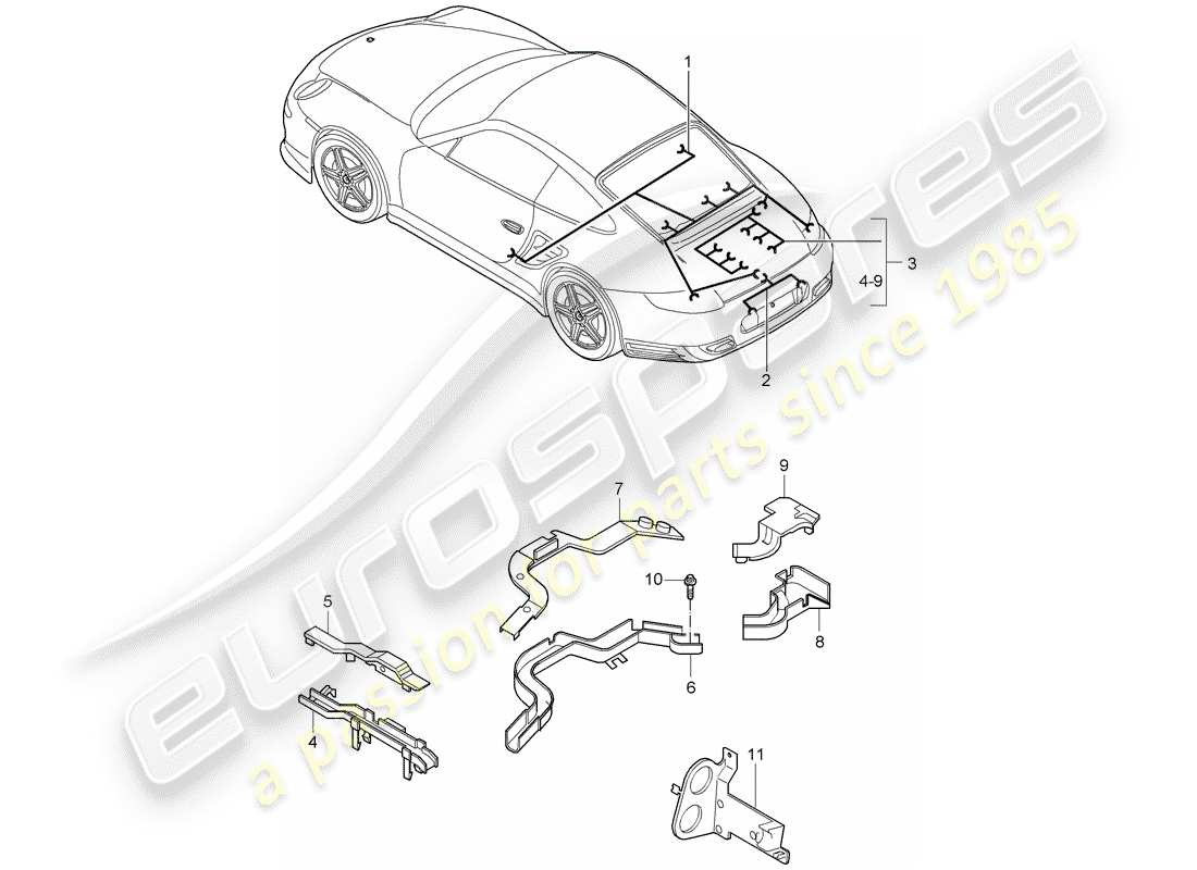 porsche 997 t/gt2 (2007) wiring harnesses part diagram