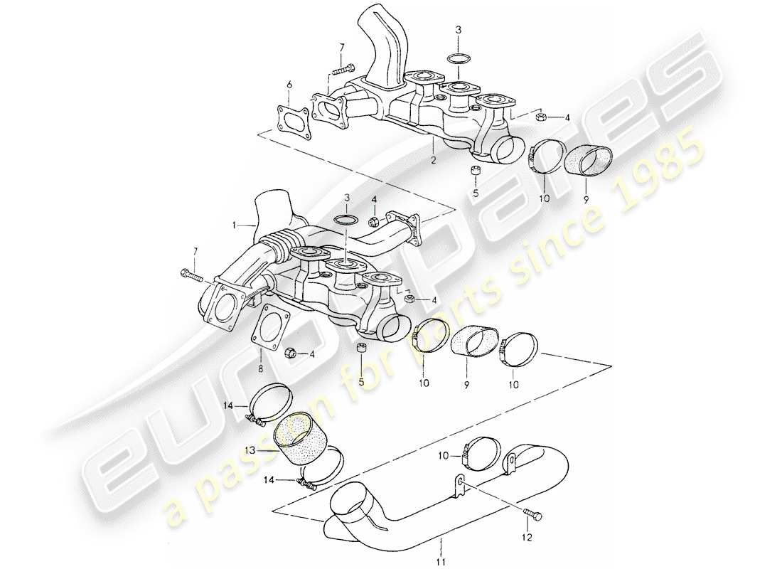 porsche 964 (1993) exhaust system - heater core part diagram