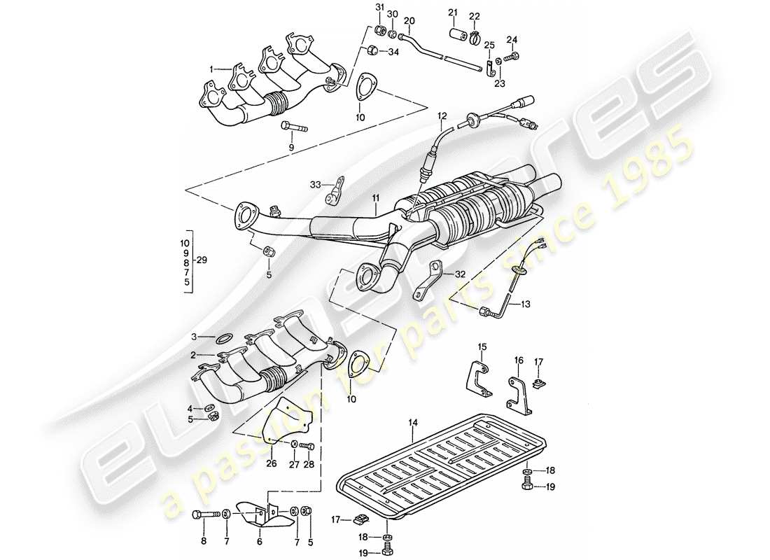 porsche 928 (1988) exhaust system - catalyst parts diagram