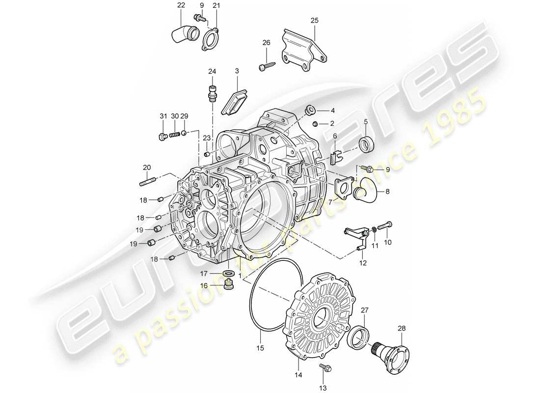 porsche 996 t/gt2 (2001) transmission case parts diagram