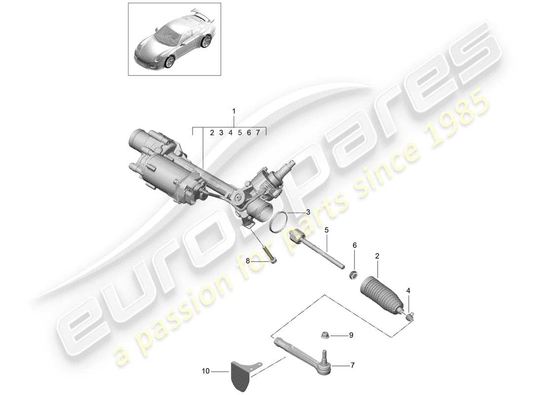porsche 991r/gt3/rs (2020) steering gear parts diagram