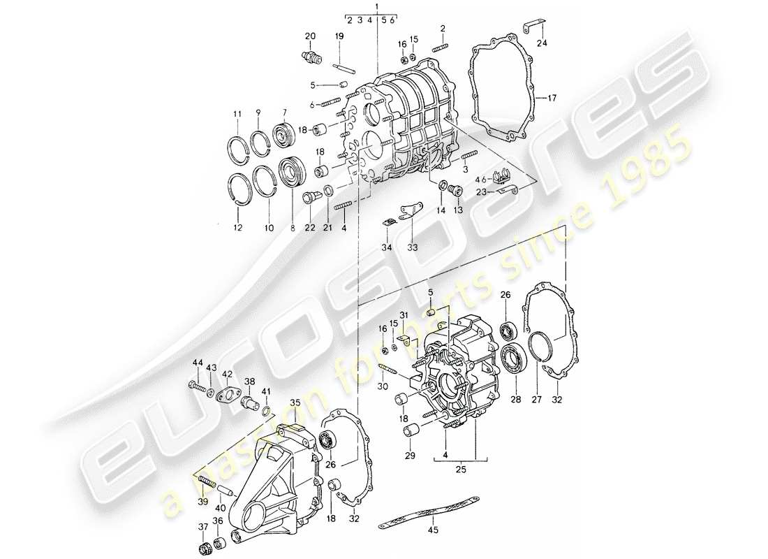 porsche 964 (1991) gear housing - transmission cover part diagram