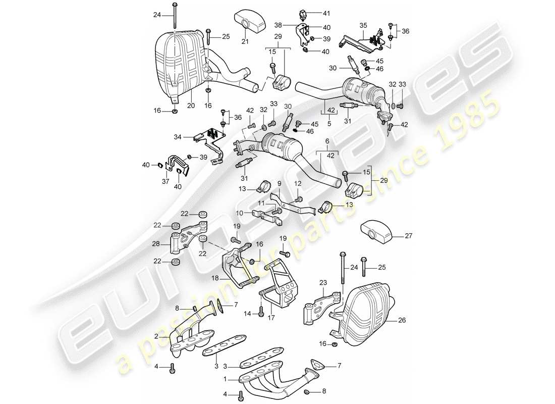 porsche 997 (2005) exhaust system part diagram