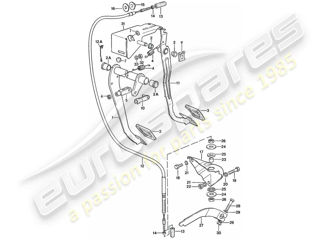 porsche 924 (1976) pedals - brake - clutch parts diagram