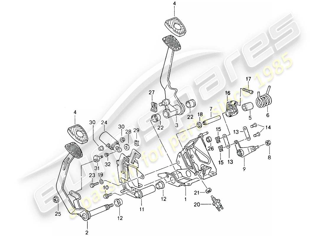 porsche 964 (1994) pedals - manual gearbox part diagram