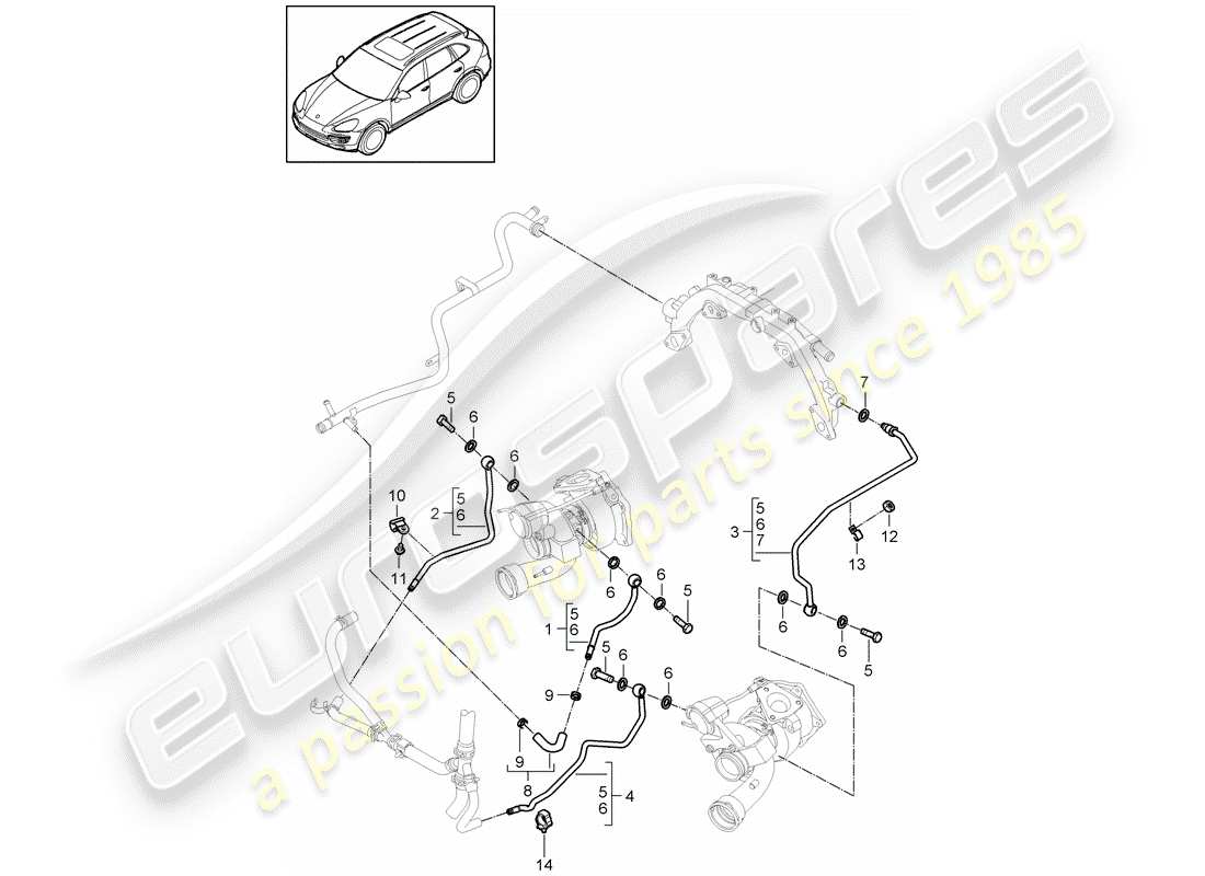 porsche cayenne e2 (2011) exhaust gas turbocharger part diagram