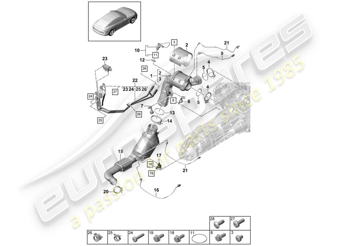porsche panamera 971 (2017) exhaust system part diagram