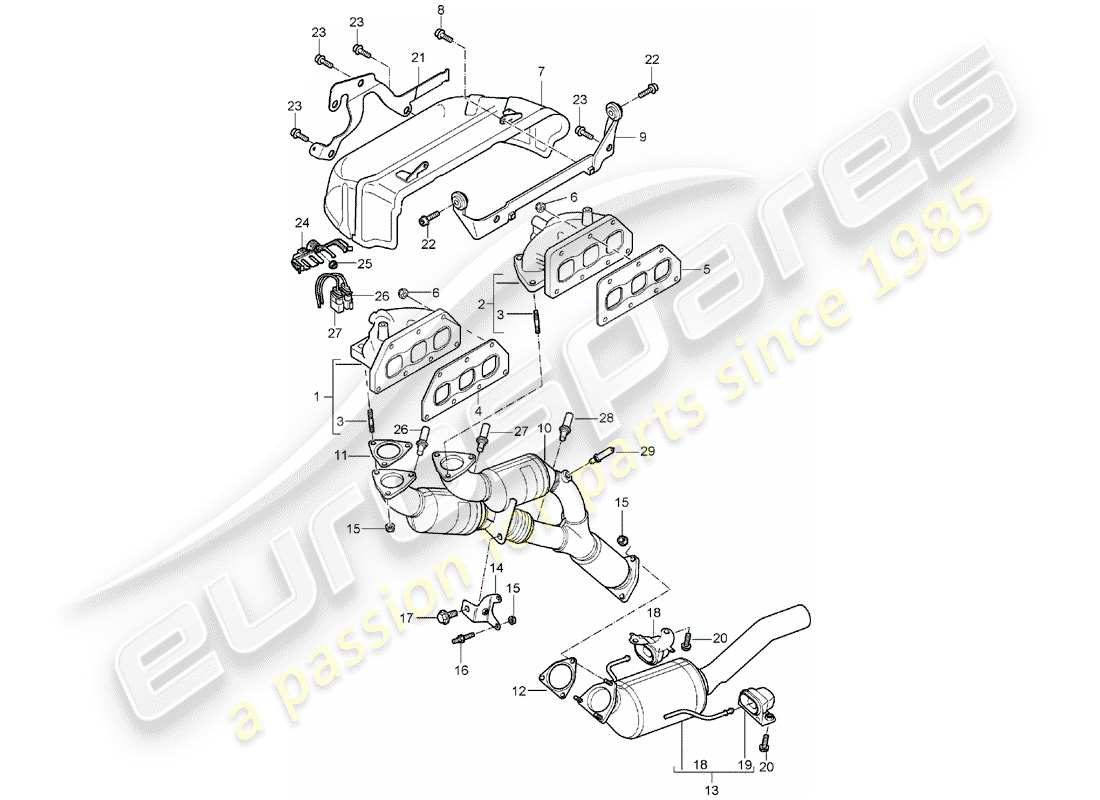 porsche cayenne (2004) exhaust system parts diagram