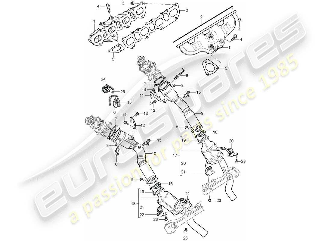 porsche cayenne (2005) exhaust system part diagram