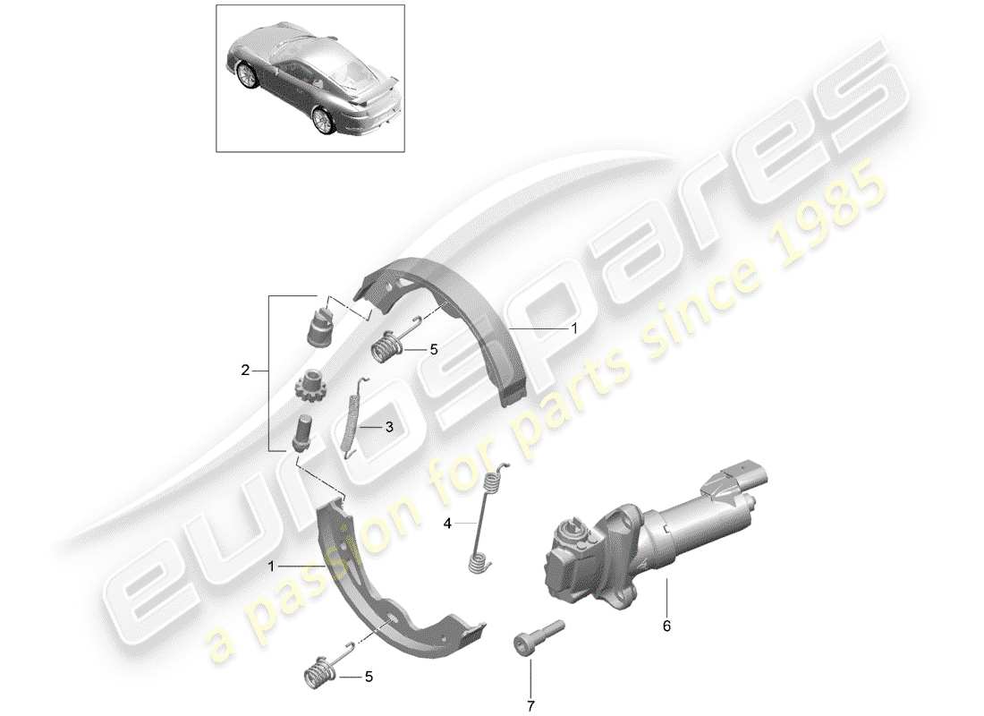 porsche 991r/gt3/rs (2015) parking brake parts diagram