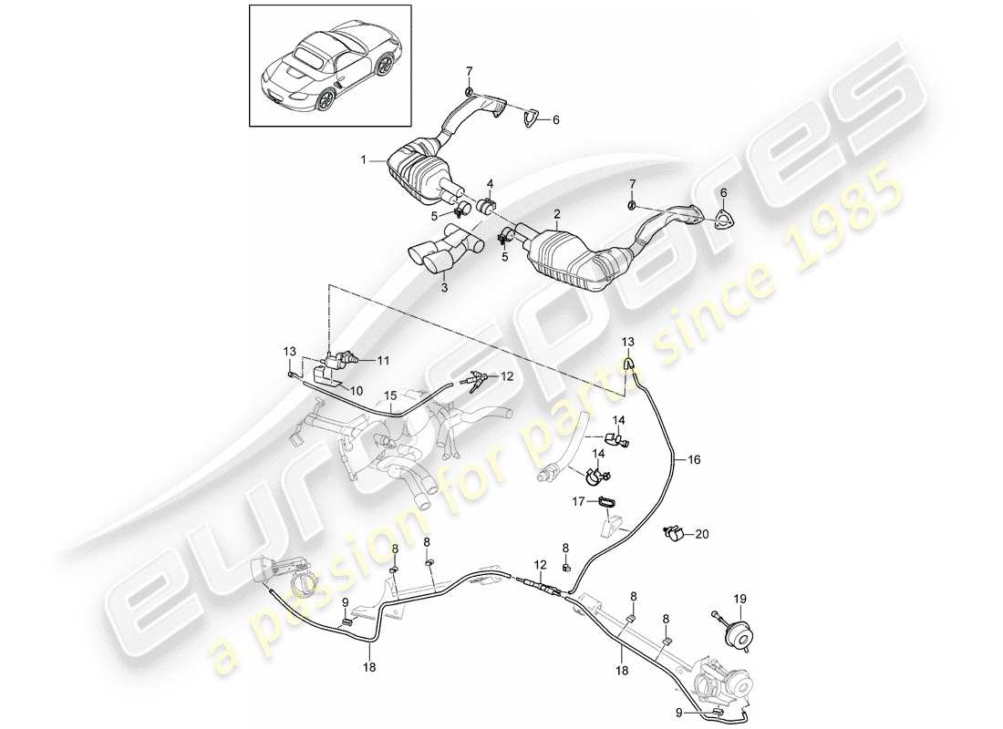 porsche boxster 987 (2011) exhaust system part diagram