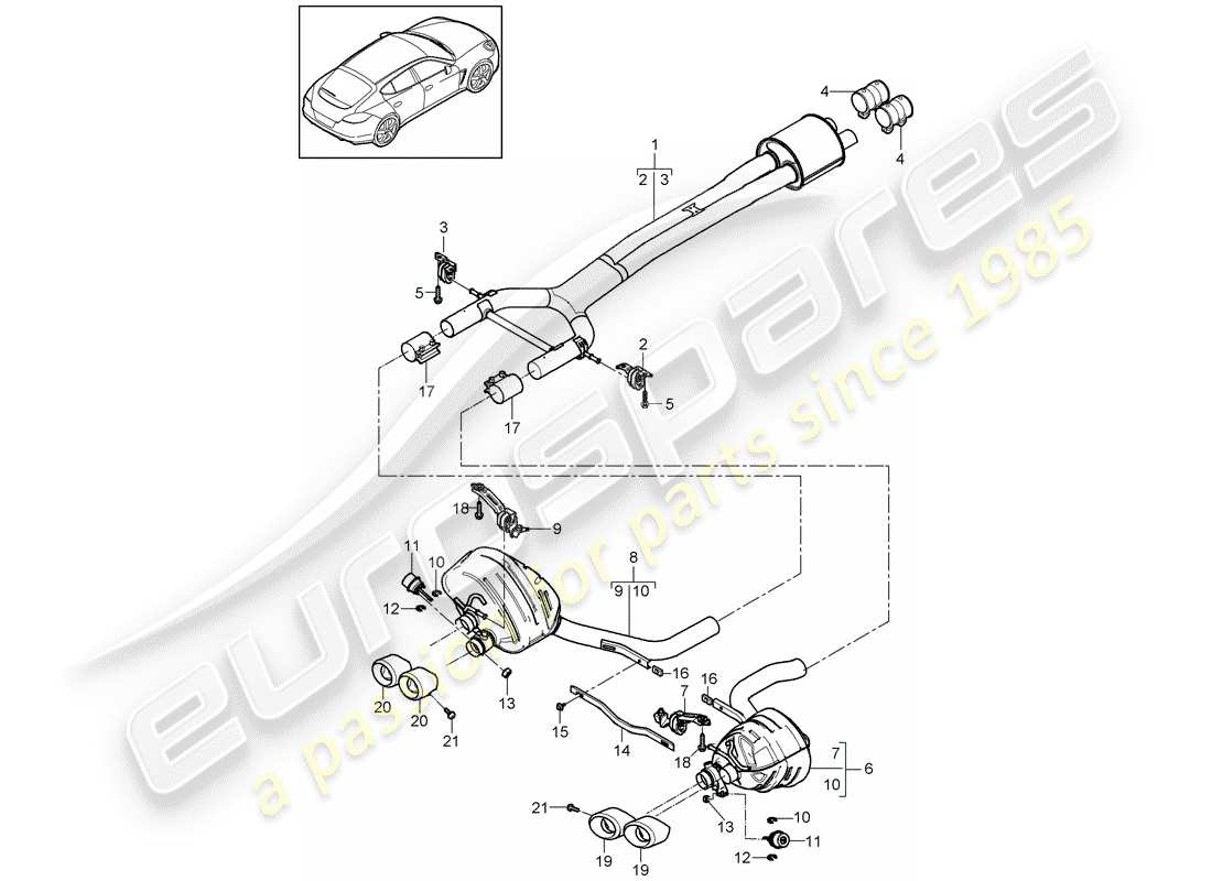 porsche panamera 970 (2016) exhaust system part diagram