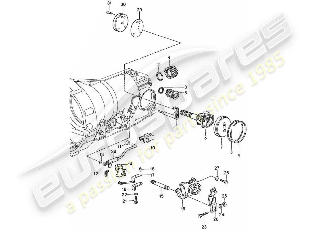 porsche 928 (1993) automatic transmission - transmission case - installation parts part diagram