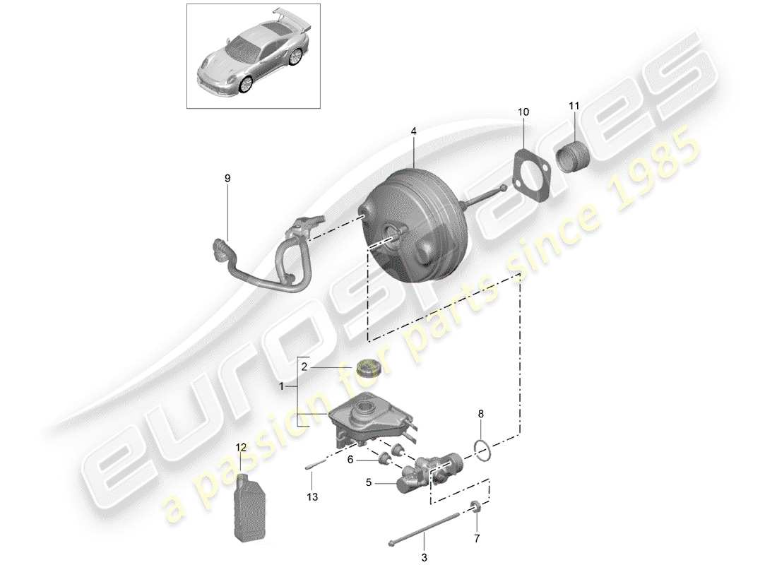 porsche 991 turbo (2015) brake master cylinder parts diagram