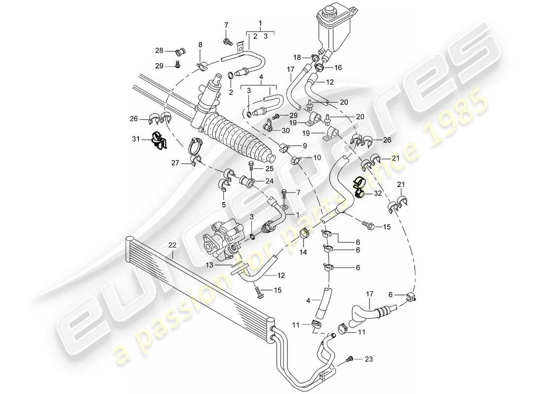 porsche cayenne (2006) power steering part diagram