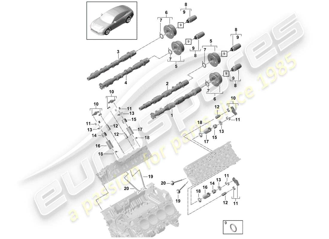 porsche panamera 971 (2019) camshaft, valves part diagram