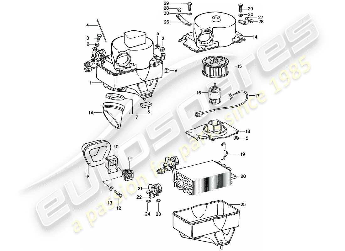 porsche 911 (1985) air conditioner - evaporator housing - single parts part diagram