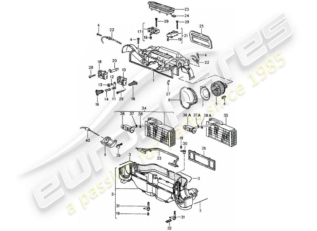 porsche 964 (1989) heater - air conditioner - single parts part diagram