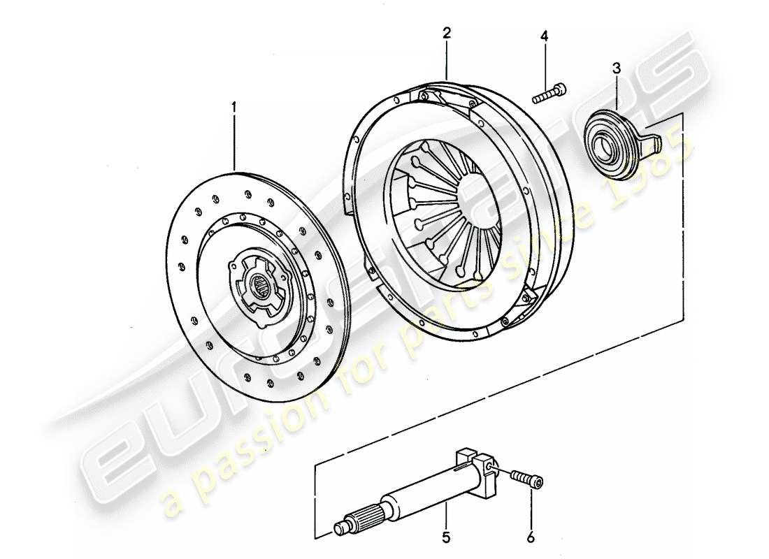 porsche 968 (1994) manual gearbox - clutch parts diagram