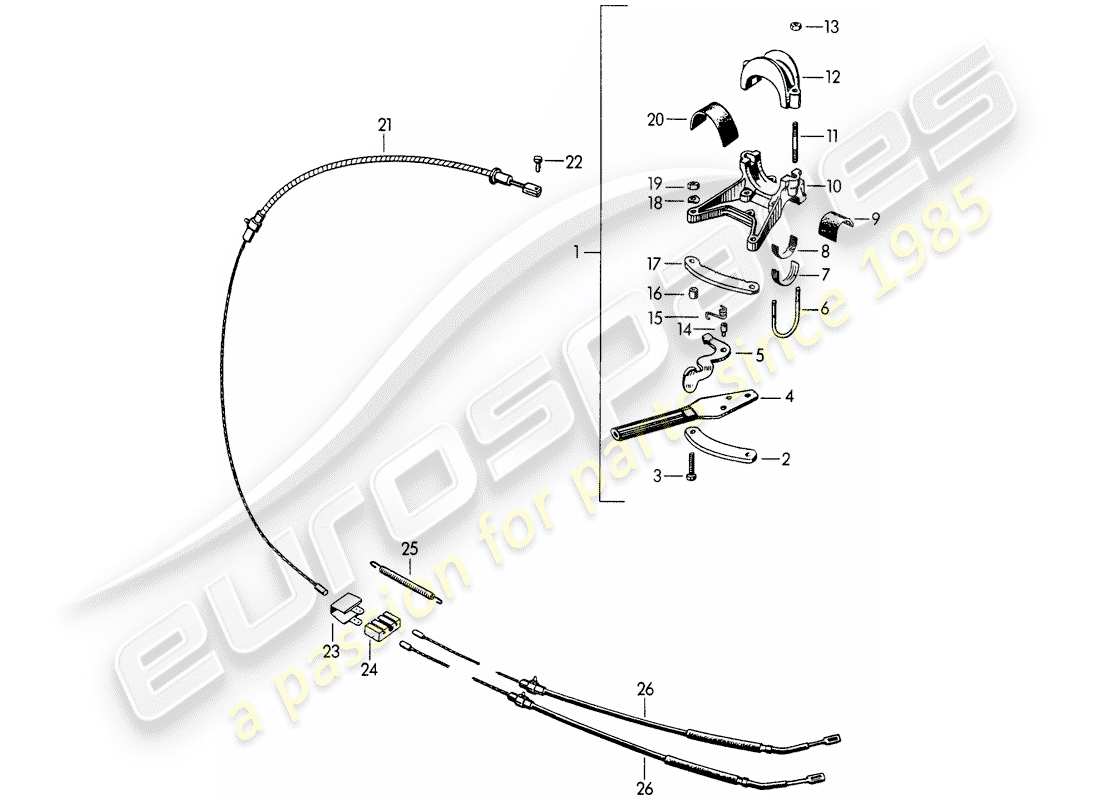 porsche 356/356a (1958) handbrake part diagram